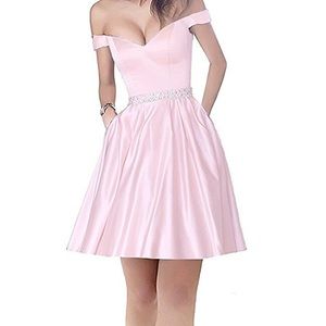 Satin pink short formal dress